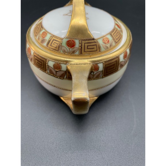 Vintage Nippon Hand Painted Sugar Bowl and Creamer Set Gold Trim Rose Design - Picture 10 of 15
